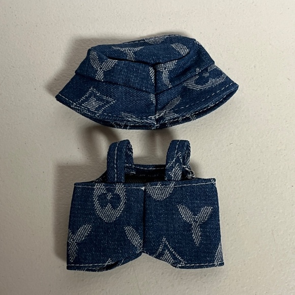Designer Overalls Boots Bucket Hat 3 Piece Outfit For Labubu Denim Blue Jean - Picture 3 of 10